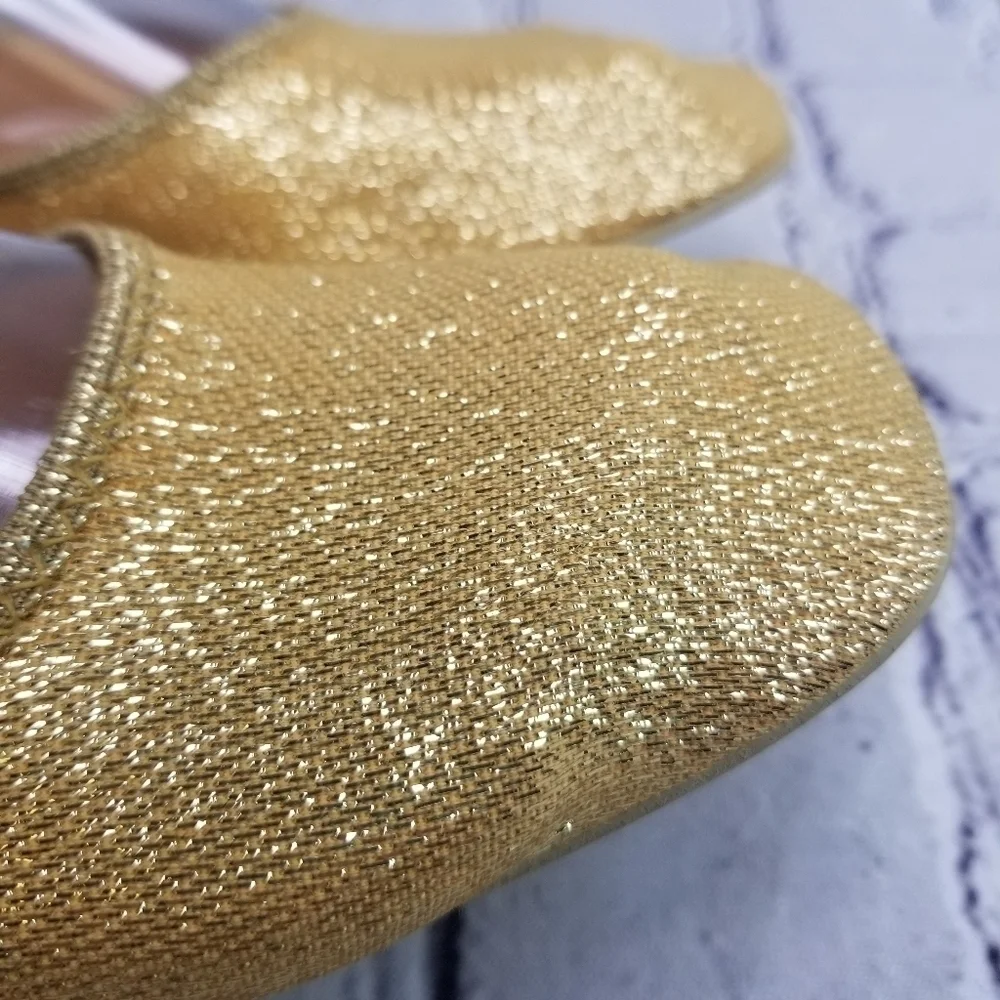 Vtg 60s 1960s Mcm Mod gold metallic lame mid century foldable flats